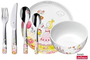 WMF Princesa Anneli - Vajilla para niños 6 piezas, incluye plato, cuenco y cubertería (tenedor, cuchillo de mesa, cuchara y cuchara pequeña) (WMF Kids infantil)