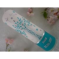 Taufkerze Lebensbaum mint silber Taufkerzen Junge Mädchen 250/70 mm mit Name und Datum