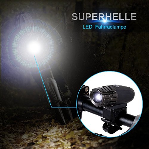 SUNSPEED Fahrradlicht/Frontlicht LED,Fahrradbeleuchtung über USB aufladen, 4-Modi, 200lumens Weiß CREE 3W LED, Easy Install - 5
