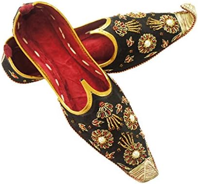 choice4ever Men's Black Khussa Shoes Punjabi Jutti Indian Ethnic Mojari Tribal Bridal Shoes J105 (7.5)