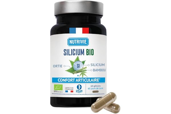 Silicium Organique Bio Hautement Dosé 40mg - 60 Gélules - Articulations, Peau, Cheveux & Ongles - Ortie et Bambou riche en Silice - 100% Bio & Naturel - Fabriqué en France - Nutrivie
