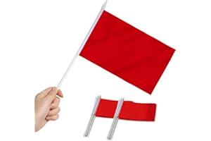 Anley Rote Mini-Flagge, 12er-Pack – handgehaltene kleine Miniatur-Fähnchen in festem Rot auf Stange – lichtbeständig und lebendige Farben – 12,7 x 20,3 cm mit massiver Stange und Speerspitze