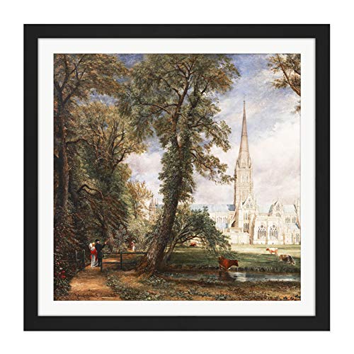 John Constable Salisbury Cathedral from The Bishops Garden Square Wooden Framed Wall Art Print Picture 16X16 Inch Catedral Desde Jardín Madera Pared Imagen