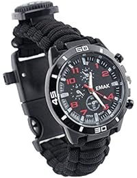Reloj de Supervivencia Deportes Militar Compás Termómetro Multifunción Cuerda Paracord Relojes de Pulsera para Hombres, Negro