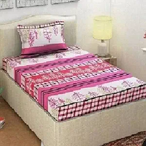Cotton Villas 3D Printed Microfiber for Single bedsheet for Single Bed Pink Line 3D Flower with 1 Pillow Cover Microfiber and Cotton Mix Color White (88 X 60 inch )