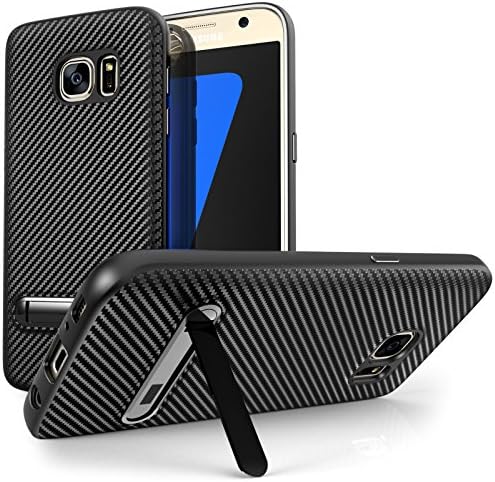 Samsung Galaxy S7 Case, Centopi Carbon Fibre Textured TPU Gel Cover | Kickstand Function | Lightweight &amp; Shock Absorbing Protection - Black