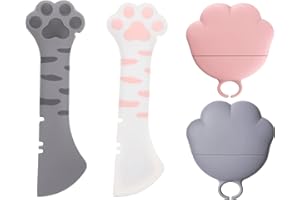 Ygapuzi 4Pcs Pet Food Can Supplies Set Universal Silicone Can Covers Cat Can Lids 2 in 1 Spatula Pet Can Opener Dog Claw Spoons for Pets Dogs Cats Feeding Wash Machine Apply (Blue Cat Pink & Grey)