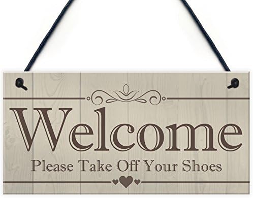 Gadget Zone UK Welcome Please Take Off Your Shoes Hanging Wooden Sign Board / Plaque For Entrance House Porch Home Decor Gift