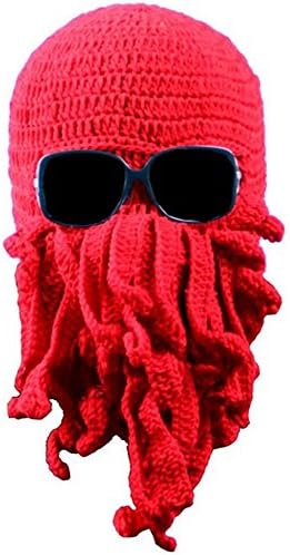Tentacle Octopus Cthulhu Knit Beanie Hat Cap Wind Ski Mask (Red)