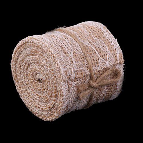 Pixnor 2M Jute-Band mit Spitzen für DIY Handwerk Home Hochzeitsdekoration (braun) - 7