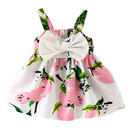 YOMIYOKA Baby Girls 6 Months - 3 Years Lemon Sling Flower Wedding Princess Bowknot Party Dress (1 Year, Pink)