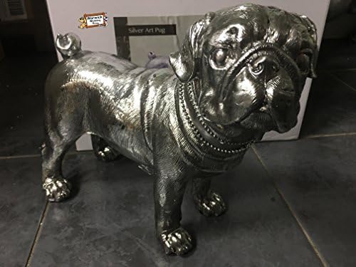 Large Silver Art Pug Standing 27cm High x 32cm Long x 15cm wide LP28993 Warwick Whelping Boxes ™