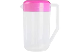 Agoky 2500 ML Becher mit Deckel Ausgießer Kunststoff Messbecher transparent Kanne Wasser für Kaltwasser Eis Tee Saft Bier Küche Zubehör Rose Rot 2500ml
