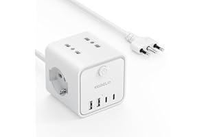 KEMELO Ciabatta Elettrica Multipresa con 4 Prese Universali 10/16A ITA e Schuko, 2 M Prolunga Elettrica con 2 USB A+2 USB C,Presa Multipla Spina Piatta Salvaspazio con Interruttori per Casa, Ufficio Nero