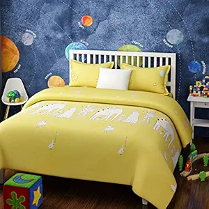 Urban Dream Kids Cotton Animal Party Print Yellow and White BEDSHEET Set (Single Bed)