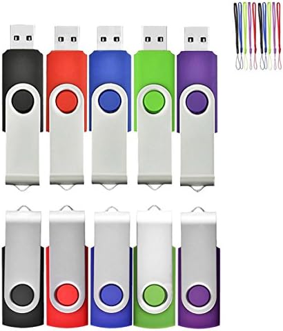 HOFOUND 4GB Memory Sticks USB 2.0 Flash Drives - 10Pack High Speed Date Storage Swivel Design Pen (Black,Red,Blue,Green,Purple)