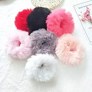 Barakath Faux Fur Hair Scrunchies Ties Furry Elastic Hair Bands Fuzzy Ponytail Holders Hair Accessories Gifts for Girls Women (Pack Of 6)