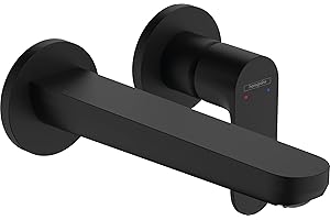 hansgrohe Bateria umywalkowa podtynkowa Rebris S, kran łazienkowy do montażu na ścianie z zestawem odpływowym, niezamykana, armatura łazienkowa, energooszczędna, matowa czerń