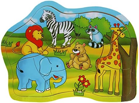 Wood Animals Shape Block Jigsaw Puzzle, Educational Pull-Out Wooden Toy for Kids 3, 4, 5 Years Old and Toddlers. Safe and Non-Toxic Jungle Wood Toy for Mental, Motor and Physical Development