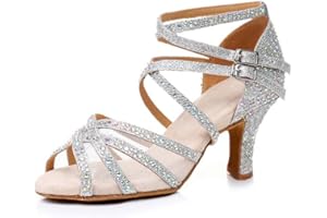 Rosefinch Chaussures de Danse Latine Strass Salsa Chaussures de Danse pour Femmes/Filles, Semelles Souples 5/7cm Talon 34-41EU