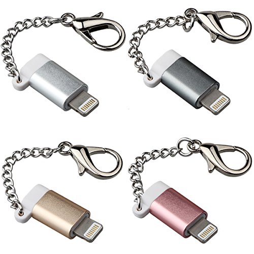 Micro USB zum Blitzadapter, xhorizon TM [4 Stück] Micro USB to 8 Pin Lightning Adapter Converter mit Schlüsselbund für iPhone 5 6 6s plus 7 7plus iPad iPod und andere Geräte des iOS
