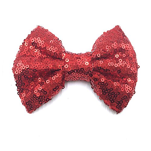 PrettyBoutique 4 Inches Girls Sequin Glitter Sparkle Hair Bow Clip Accessories (Red)