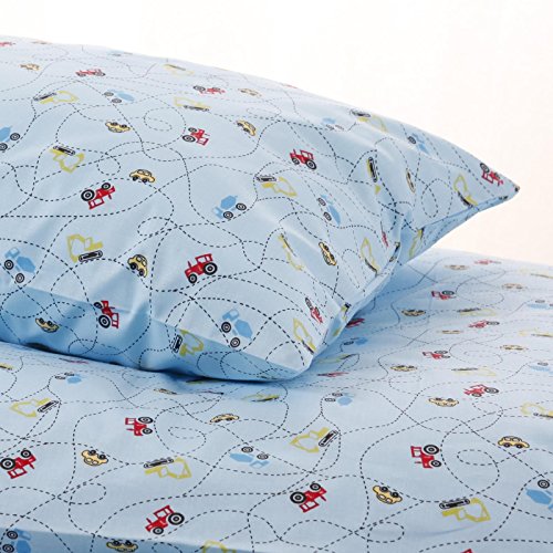 Kinderbettwäsche 100x135 40x60 cm, Bagger Traktor Auto Betonmischer Hellblau, Baumwolle, schadstoffgeprüft, Bettwäsche, Jungen, Kinder, Kindermotiv, Kinderzimmer, Bettbezug