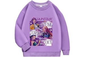 Moollyfox Felpa Huntrix per bambini, 100% cotone, scollo rotondo, senza cappuccio, con stampa, sport, casual, per ragazzi e ragazze