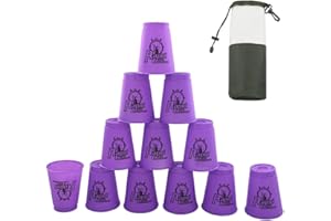 DoInFun Stacking Cups, Pack of 12 Quick Stack Cups Speed Training Game for Challenge Competition Travel Party, Medium Size for Kids/ Adults - Purple