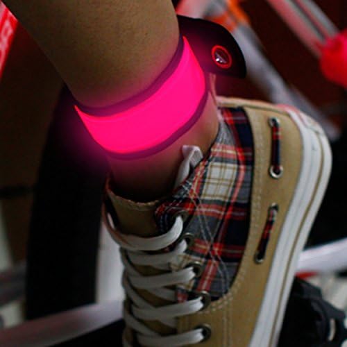Case Wonder 2 Pcs LED Sports Safety Flashing Reflective Armband LED Wristband Glowing Snap Bracelet Slap Bracelets with High Visibility Light Up Glow in the Dark for Cycling Jogging Dog Walking Running Concert Camping Outdoor Activity (Pink)