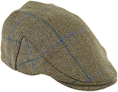 Heather Hats Men's Fox Derby Tweed Flat Cap Hat Blue Stripe (S)