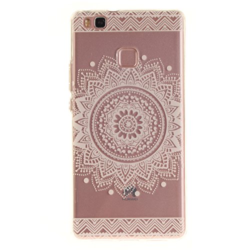 Huawei P9 Lite Hülle Silikon Durchsichtig mit Muster Weiß Mandala,SKYXD Biegsam Klar Weich Dünn Kratzfeste Gummi Handy Schutz Schale mit [Handyanhänger + Eingabestifte] Etui Fall für Huawei P9 Lite Transparent Premium Case Flexible Clear Soft Slim Backcover Skin with Touch Pen Dust Plug - 2