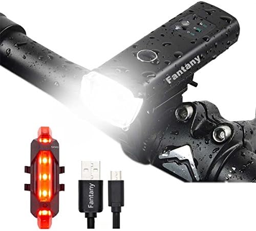 Fantany LED Bike Cycling Headlight Taillight Set Rechargeable Waterproof (Black)