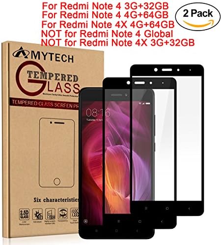 [2 Packs] Xiaomi Redmi Note 4X 4G+64G Screen Protector,Amytech Edge Full Coverage Screen Protector Scratch resistant Ultra Clear Premium Quality 2.5D Pro Fit 9H Tempered Glass 0.33mm for Xiaomi Redmi Note 4 Pro 4G+64G / Redmi Note 4 3G+32G