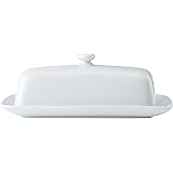 Mikasa Chalk Burriera in porcellana con coperchio, 21 cm | Burriera bianca per colazione e cena | Grande portaburro | Lavabil