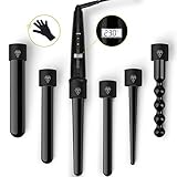 【Varios Accesorios 】 También viene con un guante negro de tamaño medio resistente al calor para que pueda cambiar los barriles del rizador de pelo mientras todavía está caliente