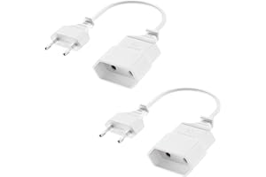 PABANCE Prolunga europea, confezione da 2 prolunghe da 0,25 m, cavo di alimentazione per spina europea tipo C, spina europea, colore: bianco