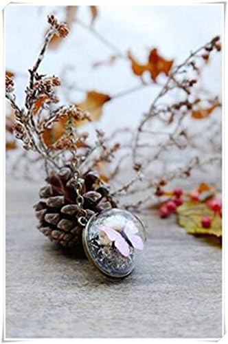 Butterfly necklace, terrarium necklace, botanical jewelry, woodland necklace, dried flower necklace, real flower pendant, gift for her,