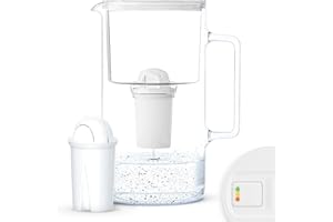 Wessper Jarra Filtradora de Vidrio con Contador LED de Agua 3 L | Compatible con el Filtro Brita Classic, Filtro de Agua que Reduce la cal y el Cloro | Jarra Filtrante + 1x Cartucho – Blanco