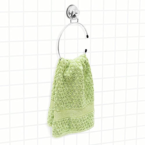 Relaxdays Handtuchring H x B x T: ca. 21,5 x 15,5 x 4 cm selbstklebender Handtuchhalter Hochglanz versilbert runder Wandhandtuchhalter Befestigung ohne Bohren Handtuch Ring für Bad oder Küche, silber - 2