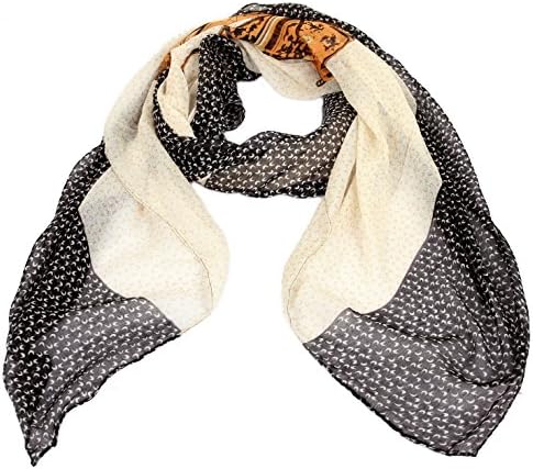 Calonice Amorino Women's Accessory Orange Black equestrian pattern Upper class transparent celebrity scarf shawl with orange horse patterns One size 180x0.1x110 cm (LxHxW) 30404