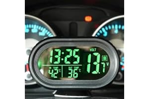 Riloer Voltímetro del Termómetro del Reloj del LCD Electrónico del LED Digital del Coche 3 en 1