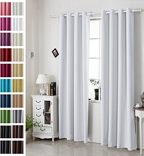 2er Set Gardine Vorhang Verdunkelungsvorhang , Thermovorhang blickdicht mit Ösen , Verdunkelungsgardine schwere Ösenschal , 135x225cm , Grau-Weiss (Kalk Weiß) , VH5878ws-2