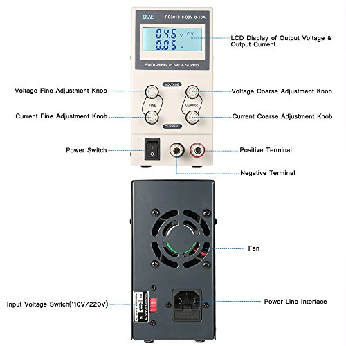 Asequible KKmoon PS3003 DC 0 - 30 V 0 - 3 A Fuente de alimentación
conmutada, 3 Digits ajustables corriente continua, tensión corriente
ajustable con LCD gráfico Especial