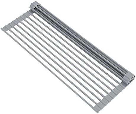 Draining Rack Foldable Dish Drying Rack HongLanAo® Silicone Wrapped Metal Skeleton Large Reel-type Fruit and Vegetables Drying Racks Over Sink 21 x 13 inches (Grey)