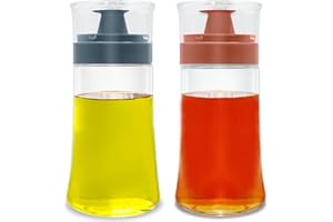 TINMIX Dosatore di olio a prova di perdite, con beccuccio, confezione da 2 pezzi, 180 ml, 6 once in vetro, olio d'oliva e aceto ben sigillato, per cucine da campeggio all'aperto, blu + rosso