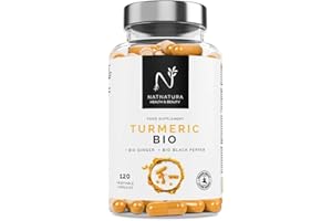 N NATNATURA HEALTH & BEAUTY Curcuma biologique + Gingembre BIO + Poivre noir BIO. Puissant antioxydant et anti-inflammatoire naturel. 120 capsules végétales. Natnatura Health & Beauty