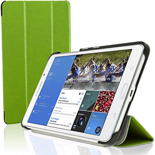 igadgitz Grün PU Ledertasche Hülle Smart Cover für Samsung Galaxy Tab 4 7.0" SM-T230 mit Multi Winkelbetrachtung Stand + Displayschutzfolie