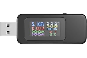 Aideepen Testeur USB Voltmètre Multimètre USB Testeur de tension Testeur de courant de tension Compteur de puissance USB, Voltmètre à affichage couleur Ampèremètre Tension Courant 0-5.1A 4-30V