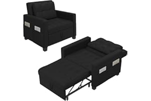 ‎YAHEETECH Yaheetech Schlafsessel mit Bettfunktion 3-in-1 Ausziehbares Schlafsofa Umwandelbarer Stuhl Bett Verstellbarer Einzelsessel mit Seitentasche, Liegefläche 190 x 71,5 cm, für kleinen Raum, Schwarz